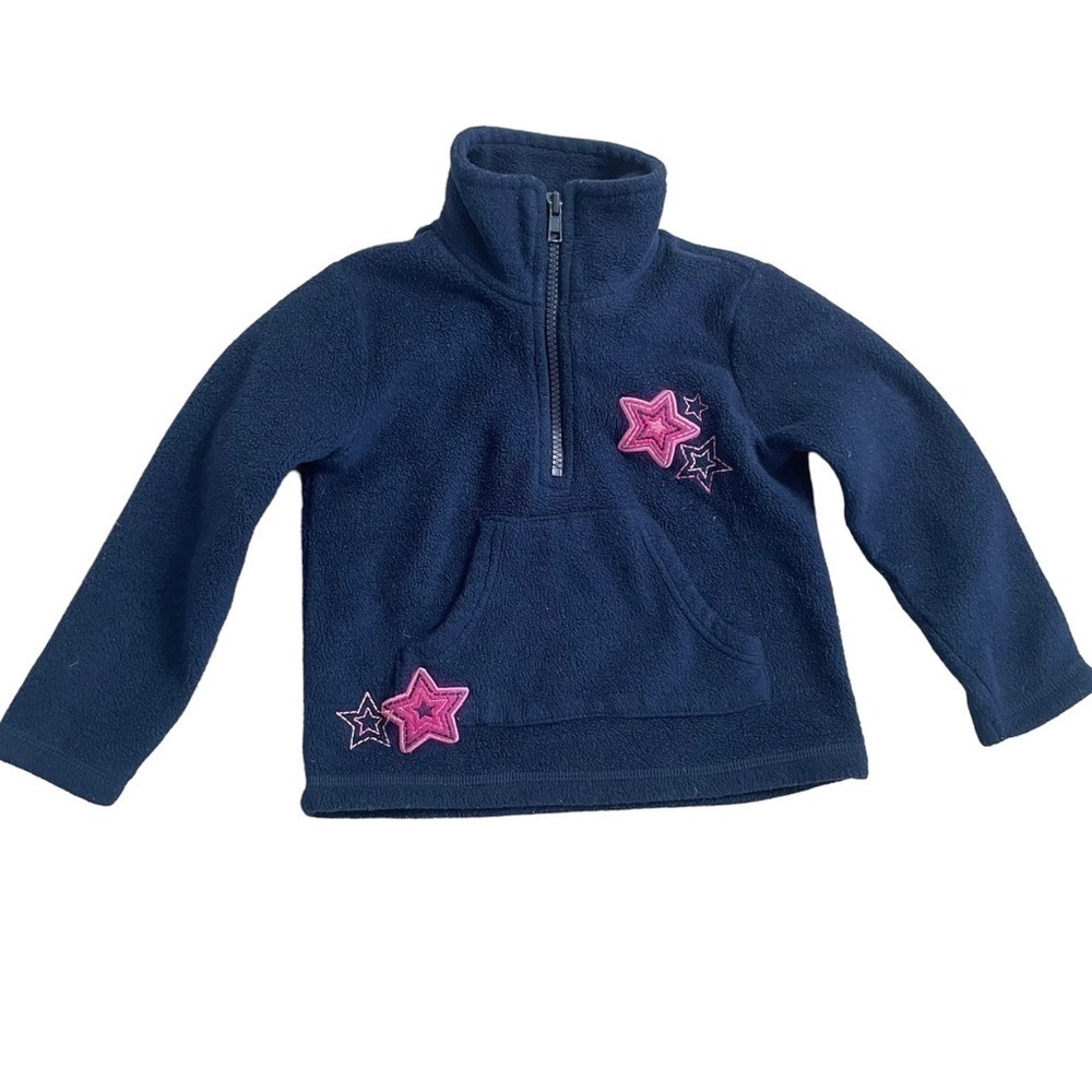 Sears children's Navy Fleece Pullover w a Quarter Zip & Pink Embroidered Stars 4